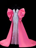 Affordable Sequin 1950s Formal Mermaid Strapless Pink Ombre Sequins With Beads Style Impress Long Prom Dresses Party Gowns HZ0311