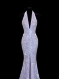 Affordable Sequin 1950s Formal Mermaid V Neck Sequins Slit With Beads Style Impress Long Prom Dresses Party Gowns HZ0311