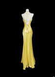 Classic Mermaid V Neck Yellow Lace Backless Ruffles Long Prom Dresses High School Senior Graduation Dance Evening Outfits HZ0311