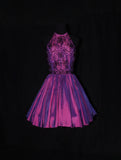 Cute Ball Gown Halter Grape Taffeta With Beads Short 18th Birthday Dress Homecoming Dresses Cocktail Gown HZ0311