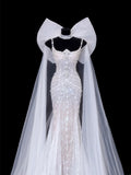 Timeless Wedding Gowns Dresses Romantic Mermaid Spaghetti Strap for Bride Tulle With Silver Beadings White Petite/Plus Size Bridal Gown For Women HZ0311