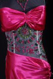 Vintage Mermaid High Neck Hot Pink Satin Party Dress With Beads 1950s Retro Classy Birthday Dinner Long Prom Dresses HZ0311