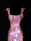 Aesthetic Sheath Square Neck Short Prom Dress Pink Sequins 16th Birthday Dress Homecoming Dresses Cocktail Gown HZ0311