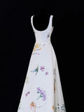 Classy High Low Square Neck Formal Floral Satin White Style Impress Long Prom Dresses Party Gowns HZ0311