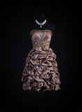 Chic Sheath Strapless Brown Taffeta With Gold Beads Short 16th Birthday Dress Homecoming Dresses Cocktail Gown HZ0311