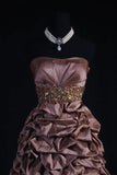 Chic Sheath Strapless Brown Taffeta With Gold Beads Short 16th Birthday Dress Homecoming Dresses Cocktail Gown HZ0311