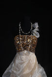 Chic Ball Gown One Shoulder Organza With Gold Sequins Short 16th Birthday Dress Homecoming Dresses Cocktail Gown HZ0311