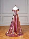 Classy Mermaid Off The Shoulder Pink With Short Sleeves Long Formal Prom Dresses Dance Night Outfits Party Gowns HZ0311