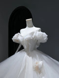 Princess Long Wedding Gowns Ball Gown Off The Shoulder Style for Bride With Short Sleeves Train White Bridal Dresses HZ0311