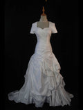 Princess Women's Ball Gown Sweetheart With Short Sleeves White Taffeta Sweep Train Wedding Dresses HZ0311