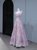Cute Prom Dresses Aesthetic A Line Spaghetti Straps Pink Floral Inspiration Style Impress Corset Fitted Long Party Formal Gown HZ0311