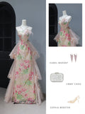 Cute Prom Dresses Aesthetic A Line Halter Sequin Pink Floral Inspiration Style Impress Corset Fitted Long Party Formal Gown HZ0311