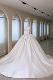 Whimsical Ball Gown Off The Shoulder Satin Fitted Long Lace Wedding Dress Bride Gowns Wedding Dresses HZ0311