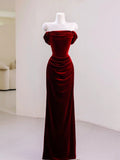 Modest Mermaid Off The Shoulder Burgundy Velvet Prom Dresses Long Party Dress Evening Outfits Graduation Dress HZ0311