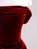 Modest Mermaid Off The Shoulder Burgundy Velvet Prom Dresses Long Party Dress Evening Outfits Graduation Dress HZ0311