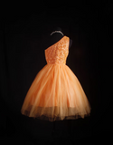 Cute Ball Gown One Shoulder Orange Tulle Short 16th Birthday Dress Homecoming Dresses Cocktail Gown HZ0311
