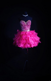 Chic Ball Gown Sweetheart Hot Pink Tulle Beads Short 18th Birthday Dress Homecoming Dresses Cocktail Gown HZ0311