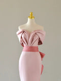 Simple Mermaid Sweetheart Blush Pink Satin Short Sleeves Prom Dresses Long Prom Gowns HZ0311