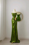 Unique Mermaid Strapless Green Sequin Prom Dresses Long Party Dress 20th Birthday Outfits Formal Gown HZ0311