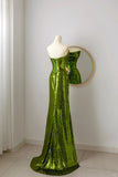 Unique Mermaid Strapless Green Sequin Prom Dresses Long Party Dress 20th Birthday Outfits Formal Gown HZ0311