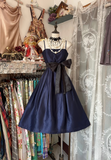 Retro Ball Gown Spaghetti Straps Navy Blue Satin Short 19th Birthday Dress Homecoming Dresses Cocktail Gown HZ0311