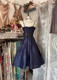 Retro Ball Gown Spaghetti Straps Navy Blue Satin Short 19th Birthday Dress Homecoming Dresses Cocktail Gown HZ0311