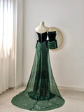 Unique Mermaid Strapless Dark Green Sequin Prom Dresses Long Party Dress 20th Birthday Outfits Formal Gown HZ0311