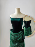 Unique Mermaid Strapless Dark Green Sequin Prom Dresses Long Party Dress 20th Birthday Outfits Formal Gown HZ0311