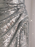 Unique Mermaid Strapless Silver Sequin Prom Dresses Long Party Dress 22th Birthday Outfits Formal Gown HZ0311
