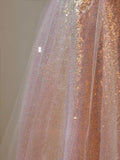 Cute A Line Off The Shoulder Blush Pink Sequin With Short Sleeves Long Prom Dresses Formal Party Dress Prom Gown HZ0311