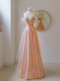 Cute A Line Off The Shoulder Blush Pink Sequin With Short Sleeves Long Prom Dresses Formal Party Dress Prom Gown HZ0311