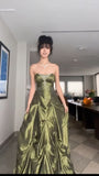 Vintage Ball Gown Strapless Blue Satin Taffeta 90s Prom Dresses Inspiration Party Dress Princess Graduation Dress HZ0311