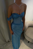 Dream Mermaid Sweetheart Aesthetic Sheath Long Prom Dresses Mesh Blue Evening Dresses HZ0311