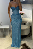 Dream Mermaid Sweetheart Aesthetic Sheath Long Prom Dresses Mesh Blue Evening Dresses HZ0311