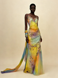 Colorful Straps Appliques Tulle Mermaid Long Party Dress Retro Evening Dress, HZ0427