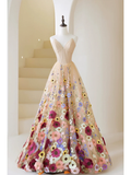Cute Ball Gown Sweetheart Floral Tulle Champagne Long Prom Dresses Impress 19th Birthday Outfits Prom Gown HZ0311