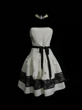 Cute Ball Gown Strapless White Satin With Black Lace Short 18th Birthday Dress Homecoming Dresses Cocktail Gown HZ0311