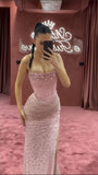 Unique Mermaid Spaghetti Straps Silver Sequin Pink Prom Dresses Long Party Dress 22th Birthday Outfits Formal Gown HZ0311