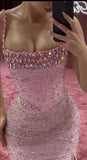 Unique Mermaid Spaghetti Straps Silver Sequin Pink Prom Dresses Long Party Dress 22th Birthday Outfits Formal Gown HZ0311