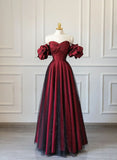 Modest Ball Gown Off The Shoulder Burgundy Black Tulle Long Prom Dresses Impress 18th Birthday Outfits Prom Gown HZ0311