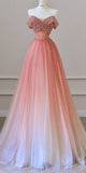 Elegant Ball Gown Off The Shoulder Ombre Pink Tulle Long Prom Dresses Impress 18th Birthday Outfits Prom Gown HZ0311