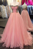 Sexy A line Sweetheart Light Pink Tulle Prom Dresses Long Party Dress 21st Birthday Outfits Graduation Dress HZ0311