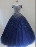 Princess Quinceanera Dresses Ball Gown Navy Blue Tulle Quince Outfits Vestidos De 15 Anos Formal Long Sweet 16 Dress HZ0311