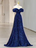 Charming Mermaid Off The Shoulder Royal Blue Sequin Prom Dresses Long Party Dress 21st Birthday Outfits Graduation Dress HZ0311