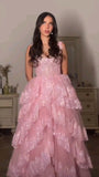 Cute Ball Gown Sweetheart Pink Lace Long Prom Dresses Impress 20th Birthday Outfits Prom Gown HZ0311
