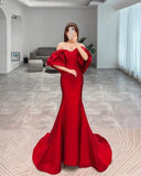 Modest Mermaid Off The Shoulder Red Prom Dresses Long Party Dress 21st Birthday Outfits Graduation Dress HZ0311