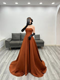 Princess Ball Gown Strapless Brown Long Prom Dresses Impress 16 Birthday Outfits Prom Gown HZ0311