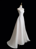 Timeless Ball Gown Strapless Sleeveless Satin Fitted Long Wedding Dress Bride Gown Wedding Dresses HZ0311