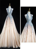 Timeless Ball Gown Halter Neck Champagne Blue Sequin Long Prom Dresses For Teens Formal Dress Birthday Outfits Prom Gown HZ0311