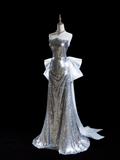 Glitter Mermaid Strapless Sequin Silver Long Prom Dresses For Teens Formal Dress Birthday Outfits Prom Gown HZ0311